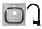Mobile Preview: Edelstahl Eckige Spüle 50x50cm & Ruby Armatur Farbe schwarz
